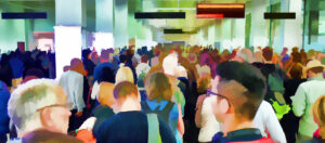 Image of multi-ethnic queue to illustrate points-based system for immigration controls